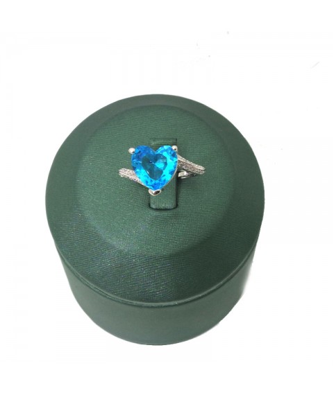 Natural blue topaz inlaid heart-shaped gem ring