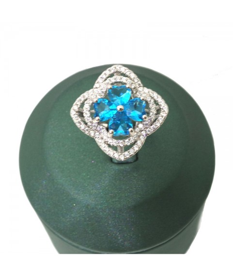 Natural blue topaz inlaid clover gem ring