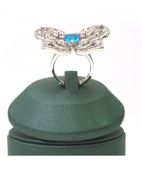 Natural blue topaz inlaid three-dimensional butterfly inlaid with gem ring