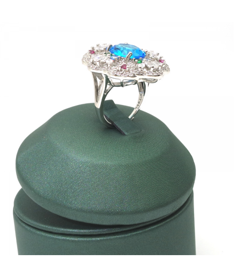 Natural blue topaz inlaid color gem ring