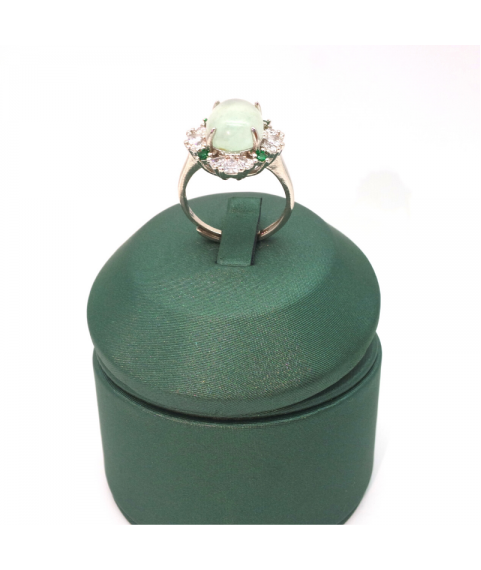 Adjustable four leaf oval green diamond ring