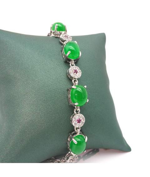 Green chalcedony oval four claw Bracelet