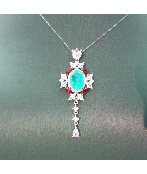 Blue tourmaline symmetrical Red Diamond Pendant