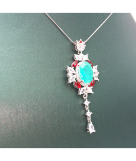 Blue tourmaline symmetrical Red Diamond Pendant