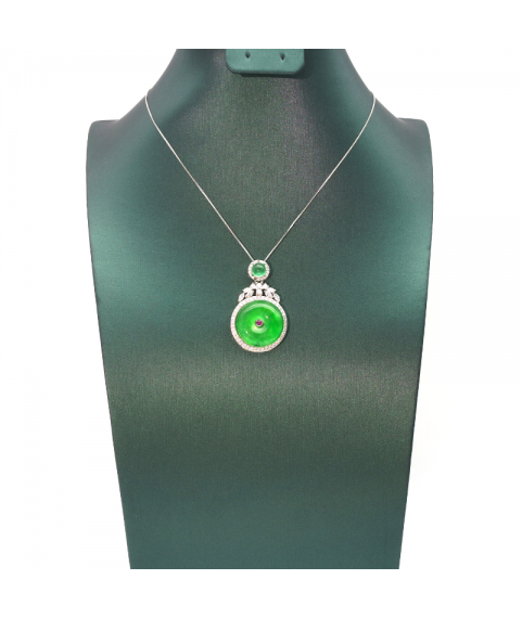 Round emerald silver edged Diamond Pendant