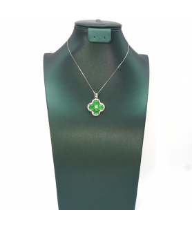 Natural emerald clover silver edged diamond necklace