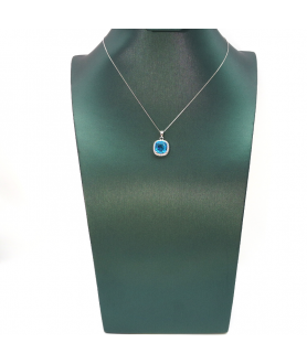 Natural Sapphire Round Silver Edge Diamond Pendant