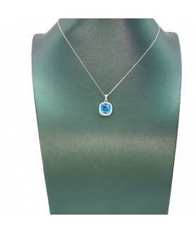 Natural Sapphire Round Silver Edge Diamond Pendant