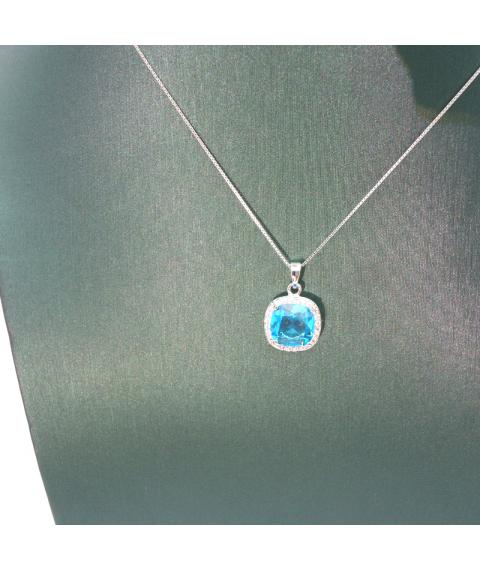 Natural Sapphire Round Silver Edge Diamond Pendant