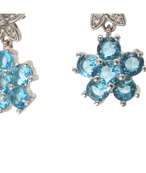 Natural sapphire five petal flower earrings