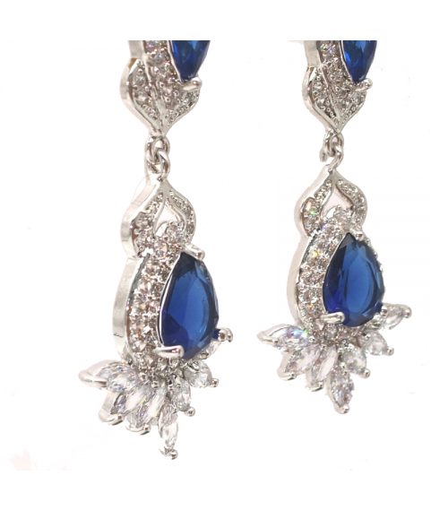 Sapphire blue water drop Flower Earrings