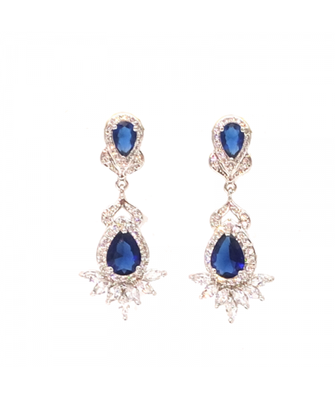 Sapphire blue water drop Flower Earrings