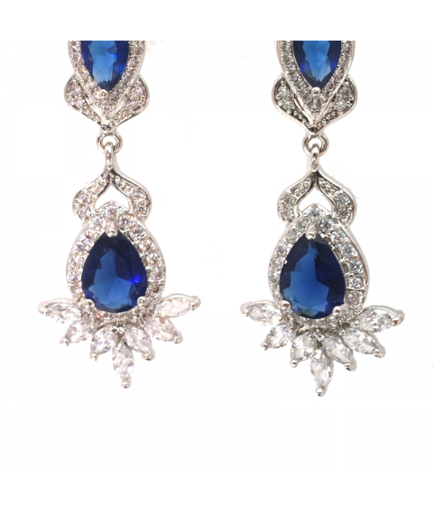 Sapphire blue water drop Flower Earrings