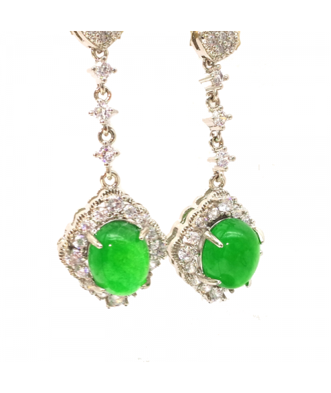 Natural emerald long heart-shaped Oval Earrings