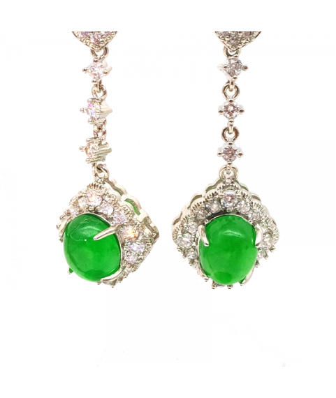 Natural emerald long heart-shaped Oval Earrings