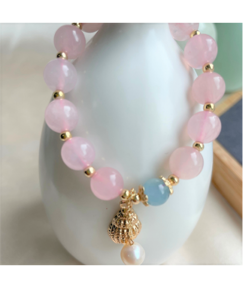 Pink crystal peanut charm bracelet