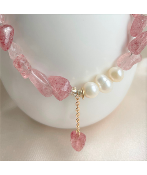 Strawberry crystal three pearl bracelet