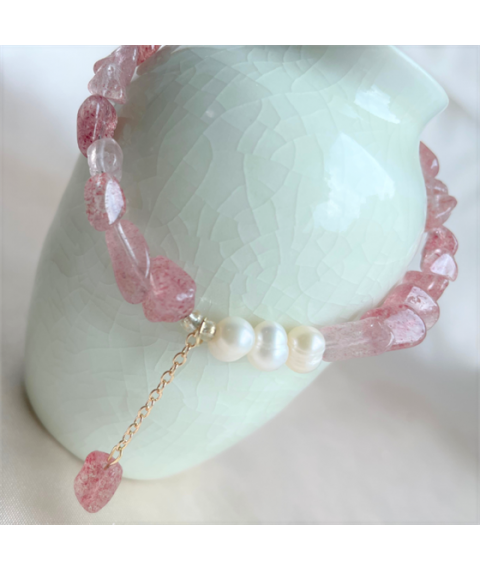 Strawberry crystal three pearl bracelet