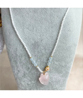 Pink crystal small fox pendant necklace