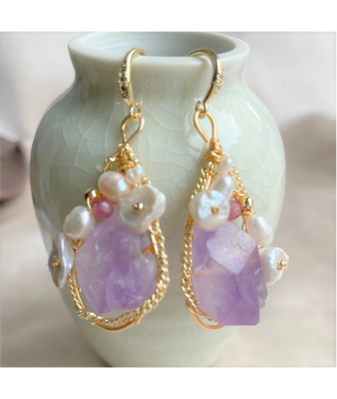 Chunky Amethyst Pearl Earrings