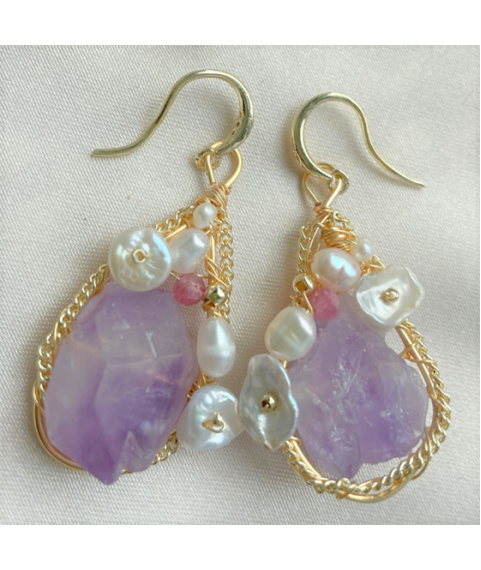 Chunky Amethyst Pearl Earrings