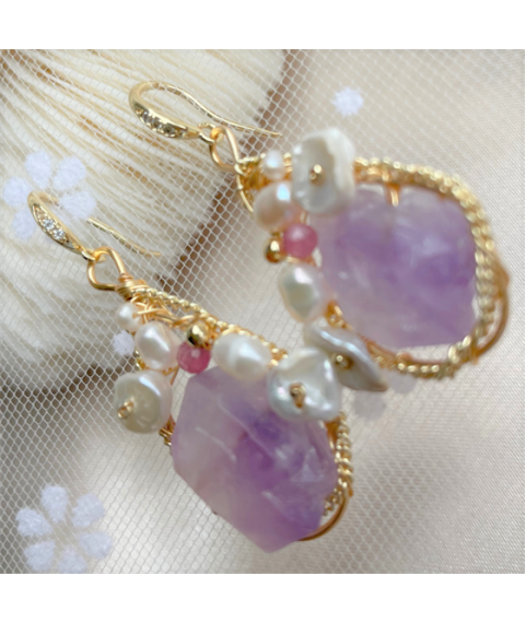 Chunky Amethyst Pearl Earrings