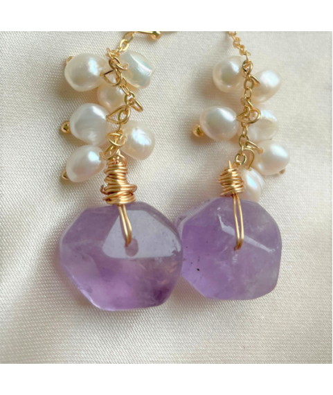 Amethyst faceted pearl earrings