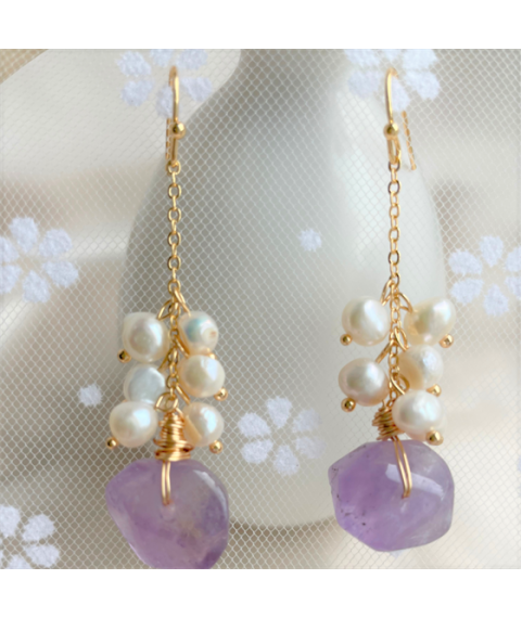 Amethyst faceted pearl earrings