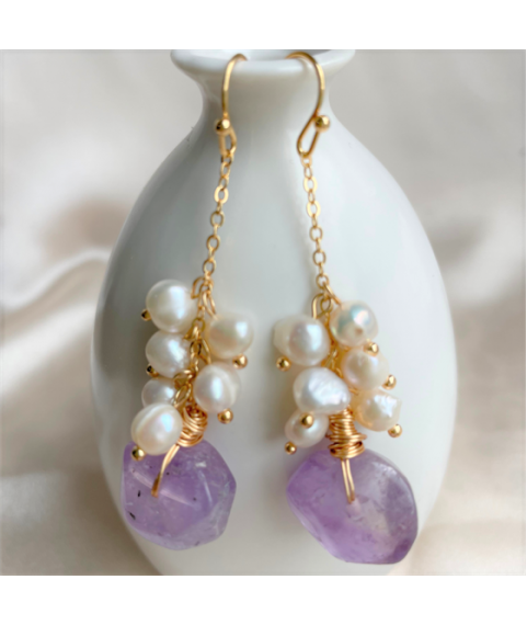 Amethyst faceted pearl earrings