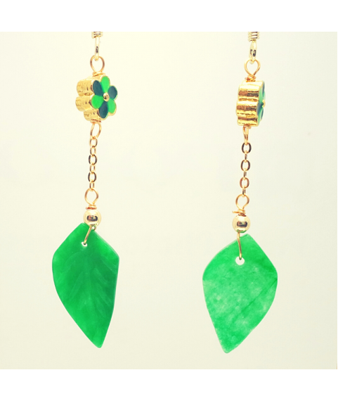 Green leaf crystal ear hook