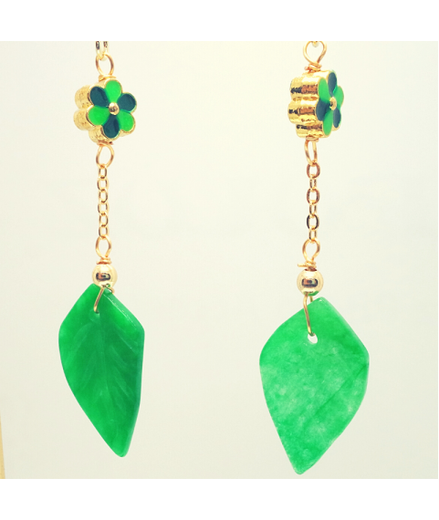 Green leaf crystal ear hook