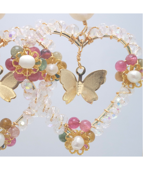 Heart-shaped artificial pearl crystal ear hook