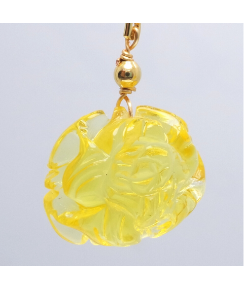 Yellow beeswax carved peony crystal ear hook