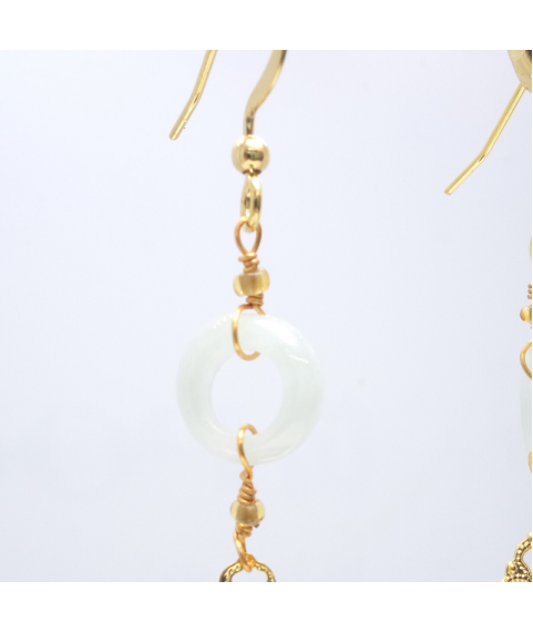 Golden length jade tassel crystal ear hook