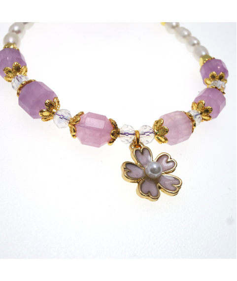 Purple floral pearl crystal bracelet