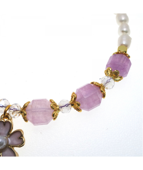 Purple floral pearl crystal bracelet