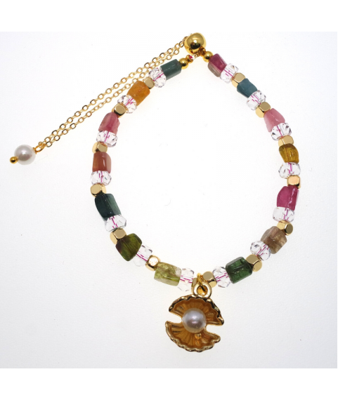 Color tourmaline shell pearl bracelet