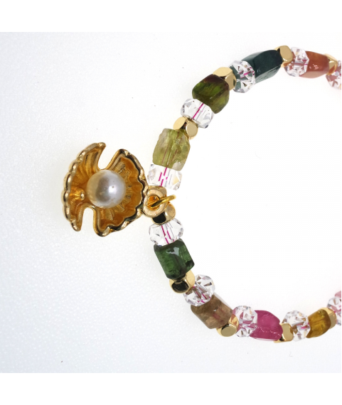 Color tourmaline shell pearl bracelet