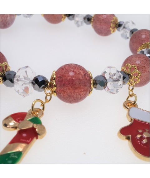 Christmas strawberry quartz  bracelet