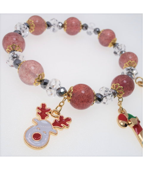 Christmas strawberry quartz  bracelet