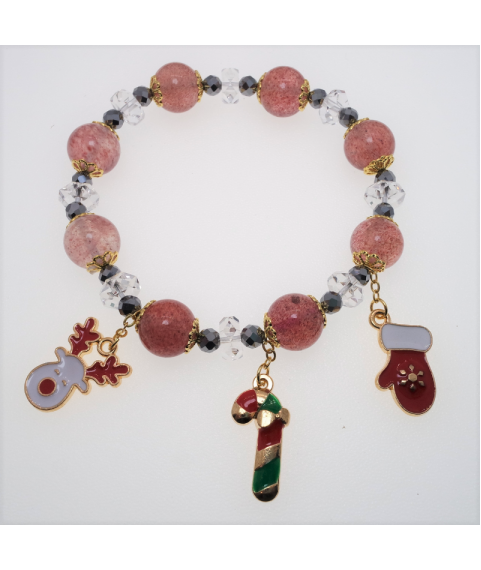 Christmas strawberry quartz  bracelet