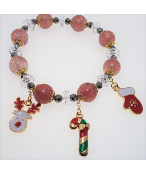 Christmas strawberry quartz  bracelet