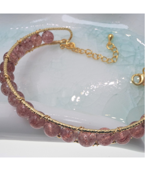 Aquanarine and strawberry quartz openging bracelet