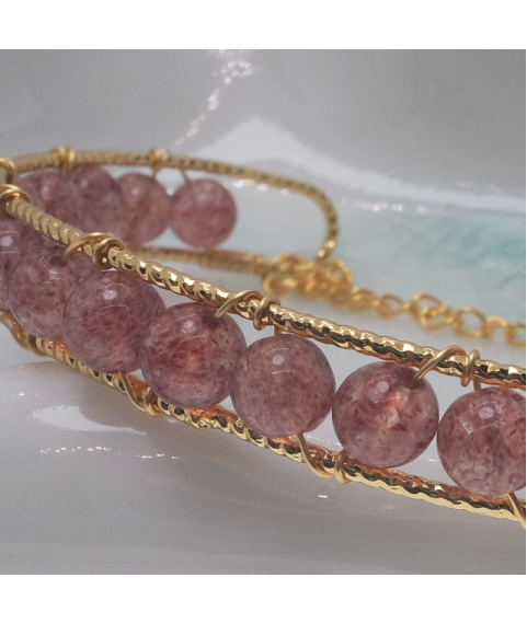 Aquanarine and strawberry quartz openging bracelet