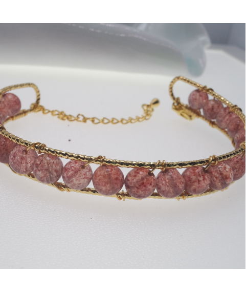 Aquanarine and strawberry quartz openging bracelet